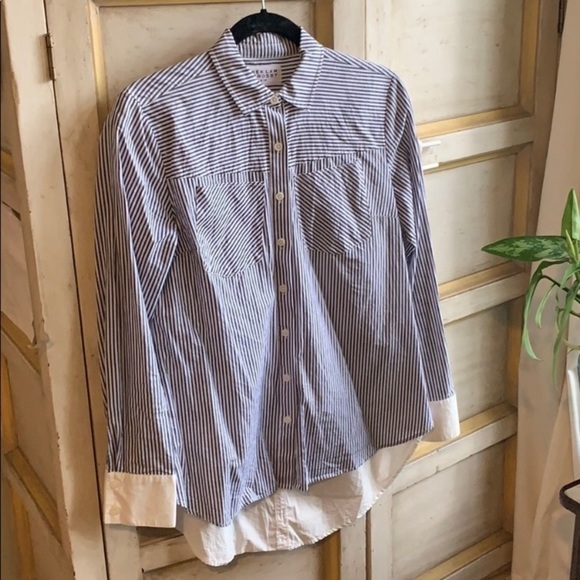 10 Derek Lam Crosby Striped Two Tone Button Down - Picture 3 of 8